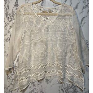 Chico's Women's Crochet Accent Blouse Size 1 White Polyester & Cotton Sheer